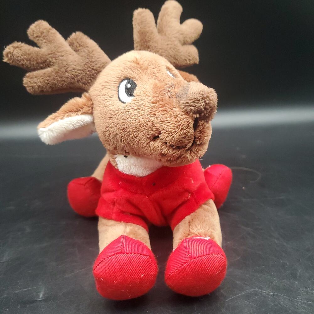 Ganz Webkinz Reindeer "Blitzen" Plush Stuffed Animal Red Sweater Christmas Toy